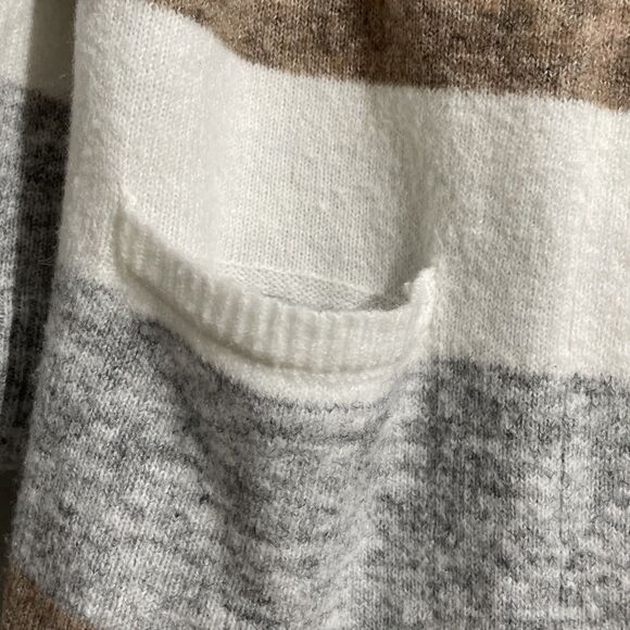 Peyton Primrose Striped Hoodie Sweater Cozy Knit Cardigan, Size Large Brown - Picture 7 of 11